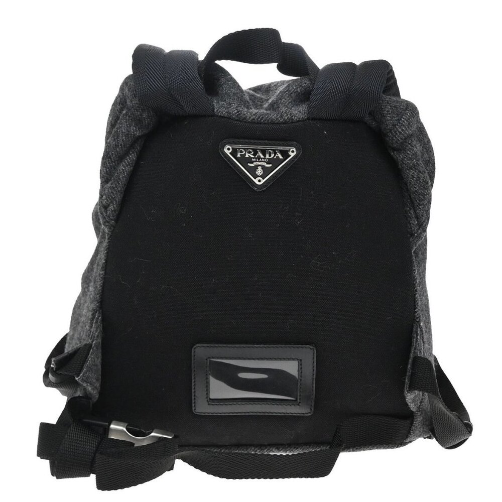 Prada Logo Drawstring Backpack Bag Wool Leather G… - image 4